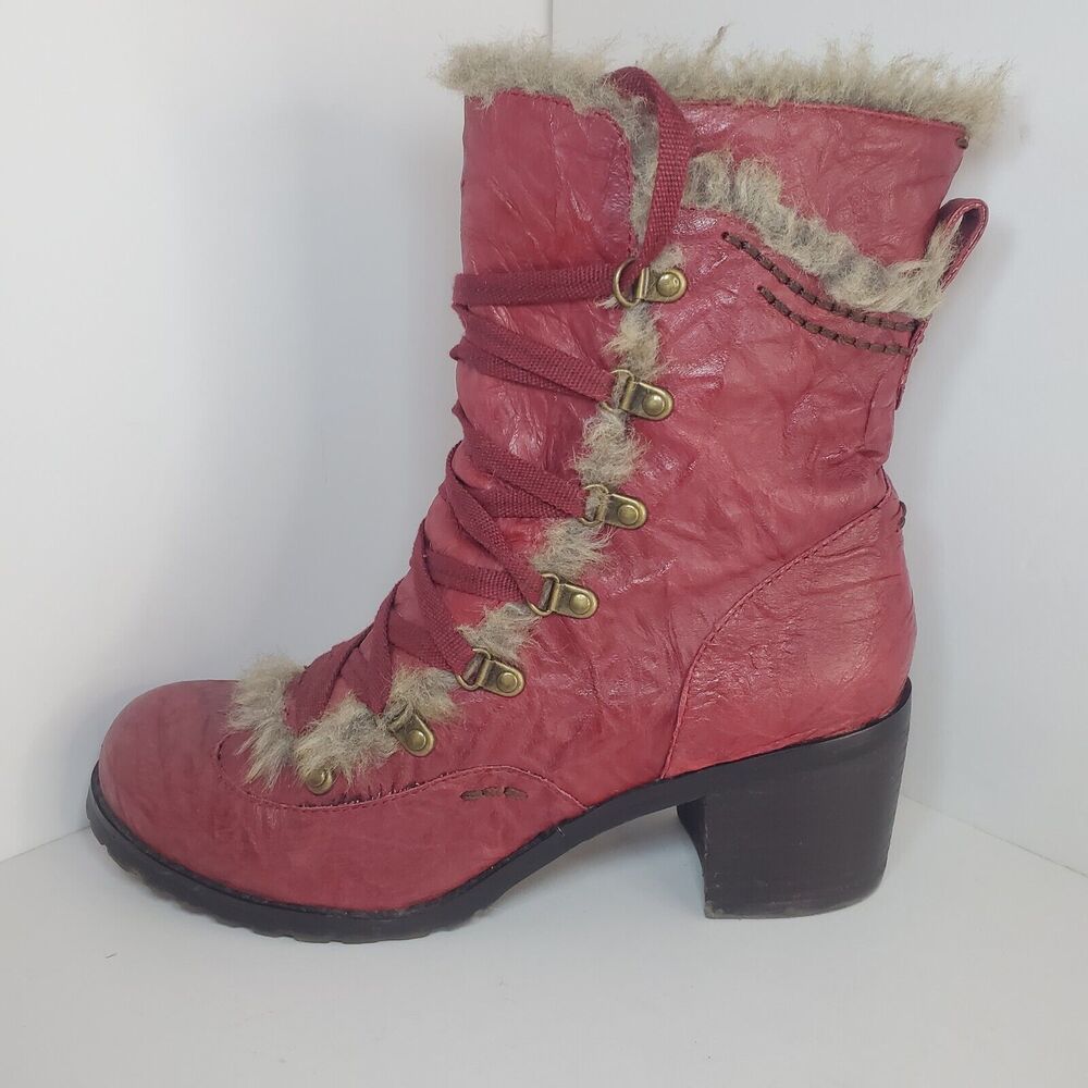 BC Womens Heeled Ankle Boot Lace Up Faux Fur Sz 8.5 Holiday Festive